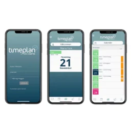 Developers Bay Kundcase - Timeplan - Timplan verktyget visas i 3 mobiler